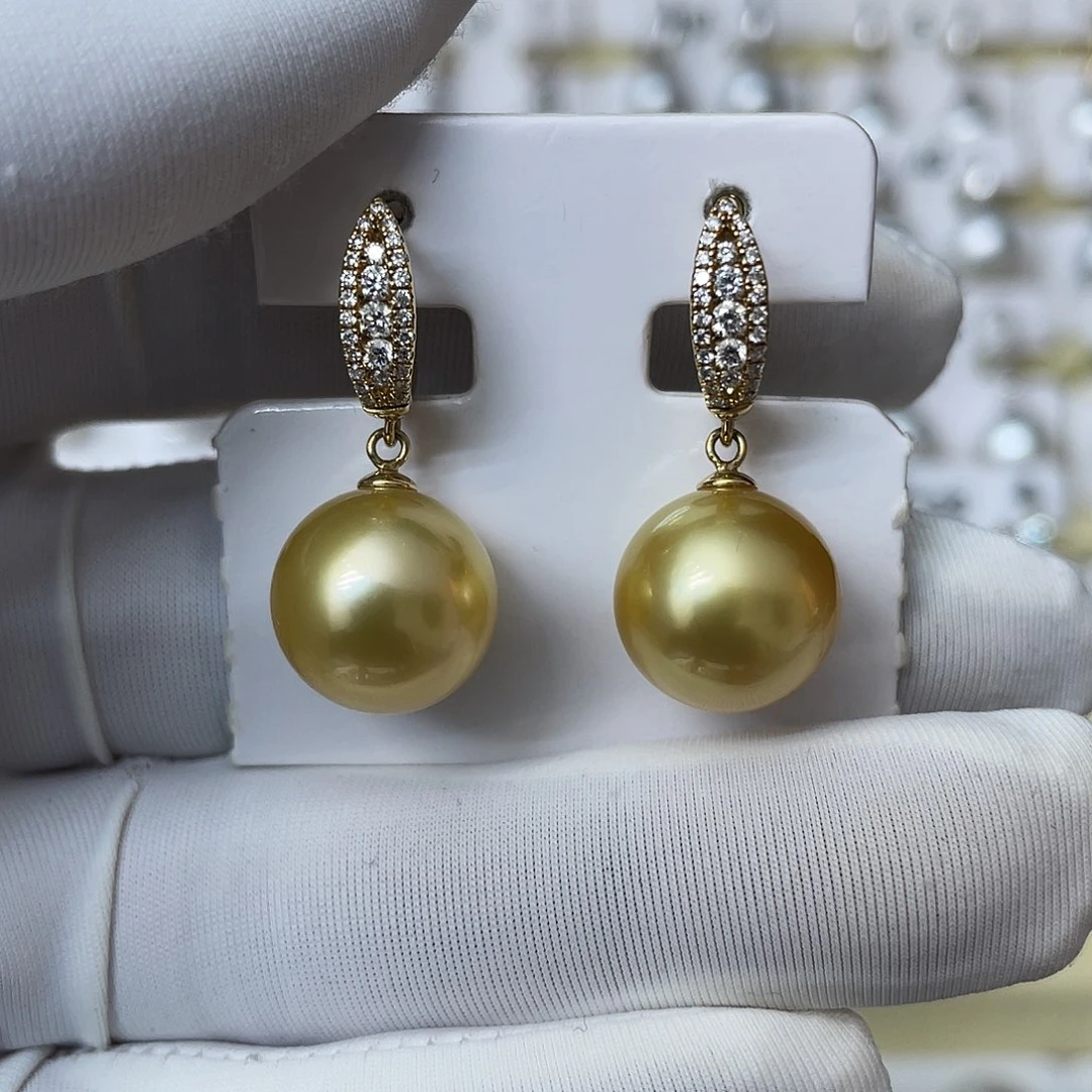 18K金镶嵌耳饰海水珍珠金珠真科研SS