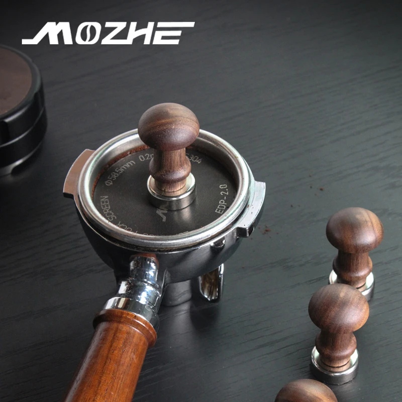 摩者咖啡分水网磁吸器木手柄二次分水网吸铁石意式咖啡机配件工具