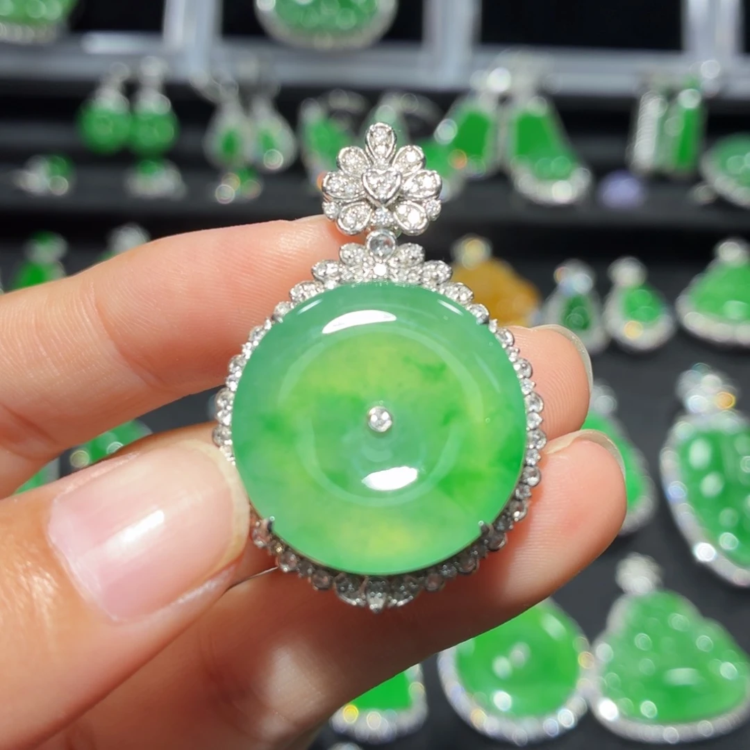 翡翠18K金镶嵌吊坠(不含链)175号