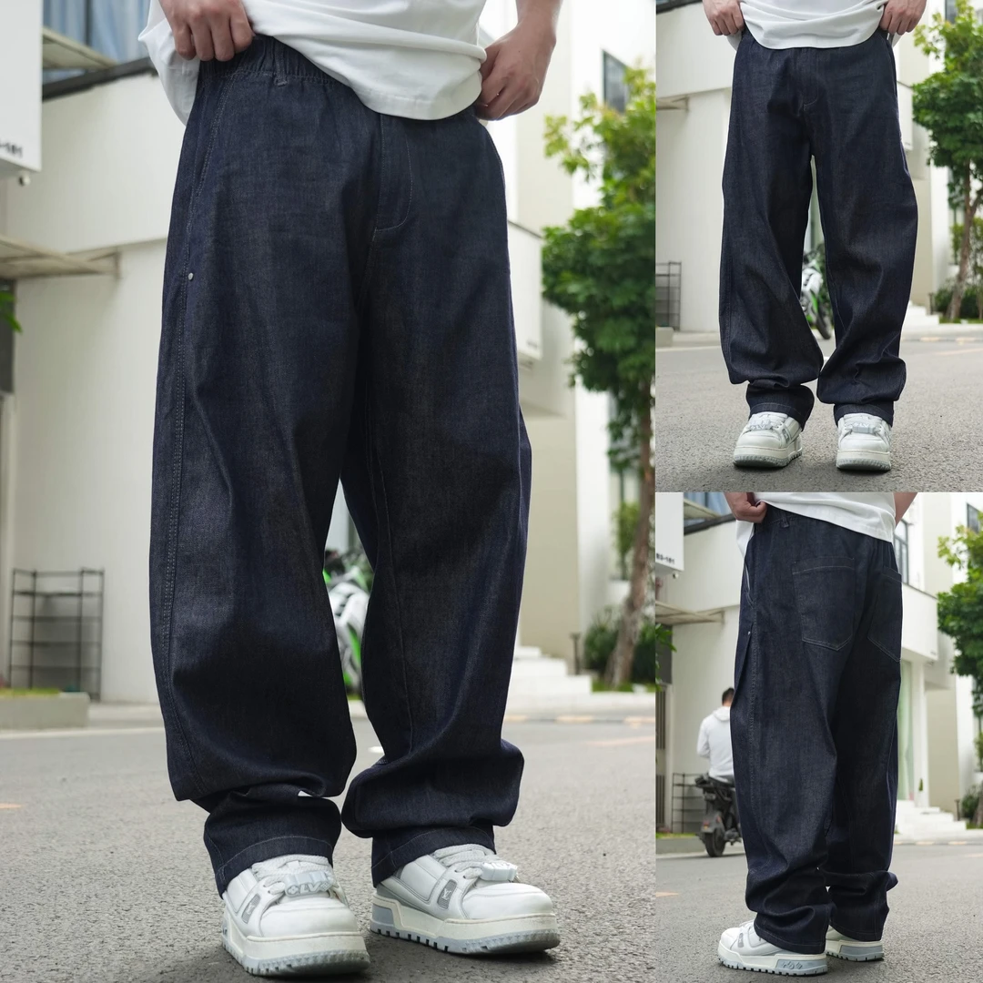 薄款春夏潮流刺绣简约经典阔腿牛仔休闲裤084