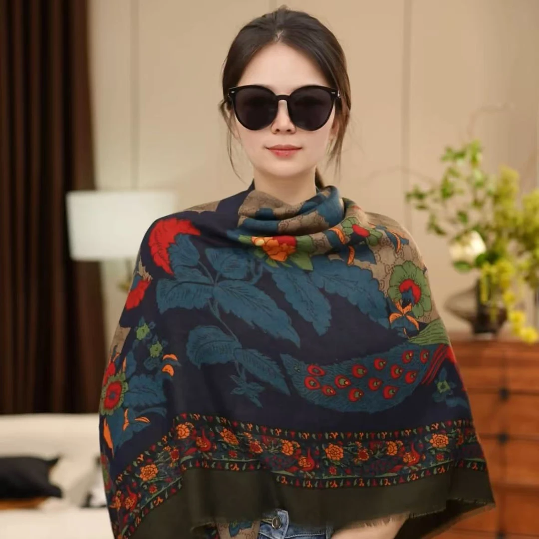 【凤凰】135复古大方巾丝巾女百搭空调披肩丝毛防晒外搭