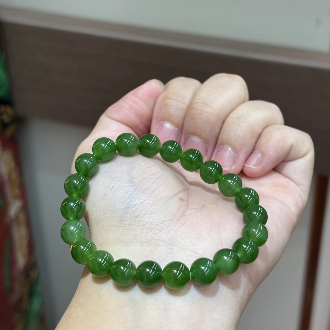 111237HH和田玉俄料碧玉手串约8mm