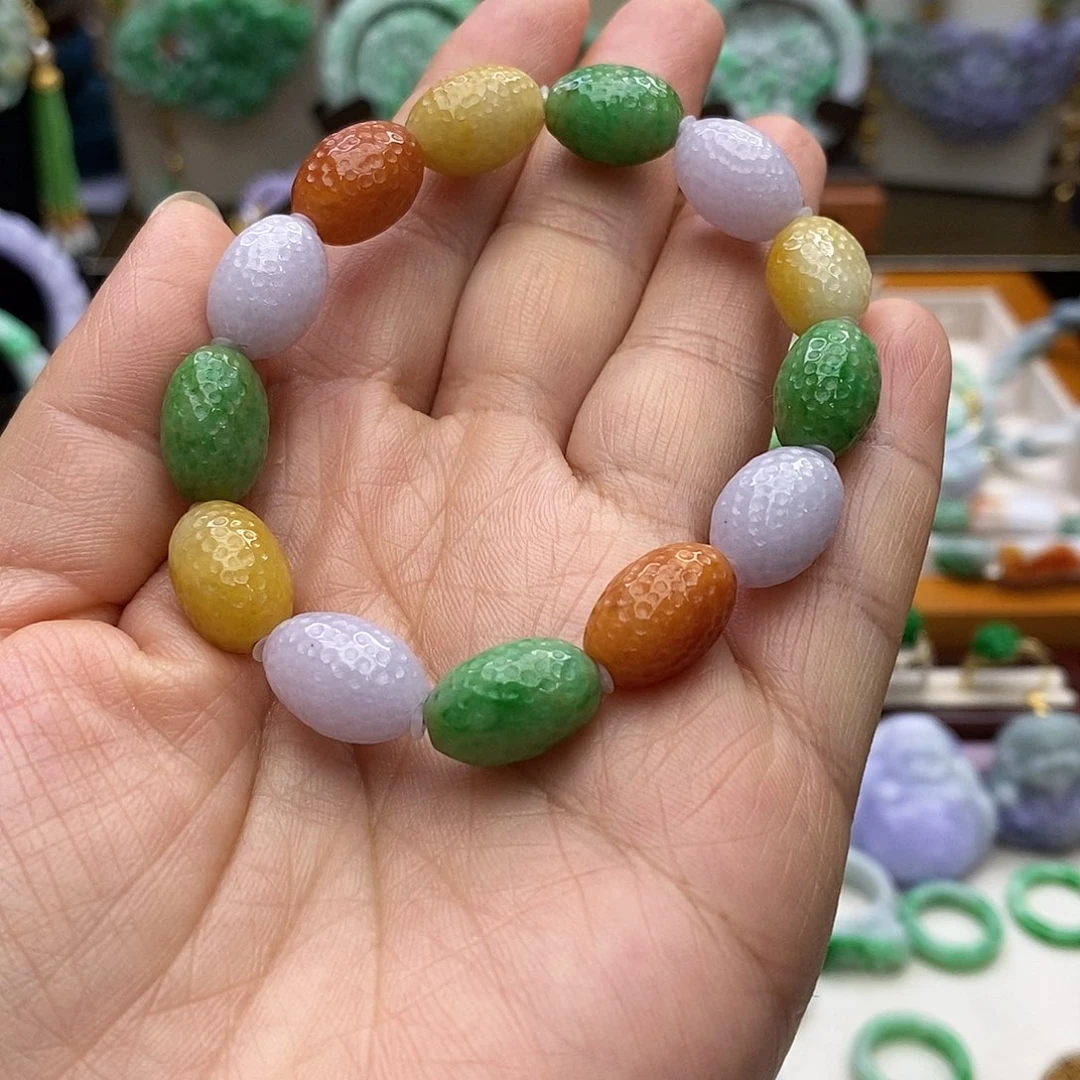 颈饰未镶嵌翡翠天然A货翡翠随型多宝手串