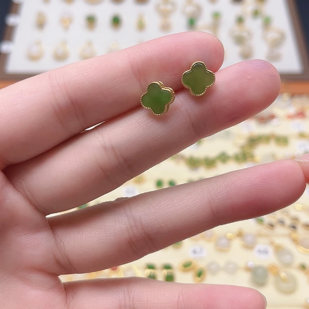 和田玉银S925镶嵌耳饰