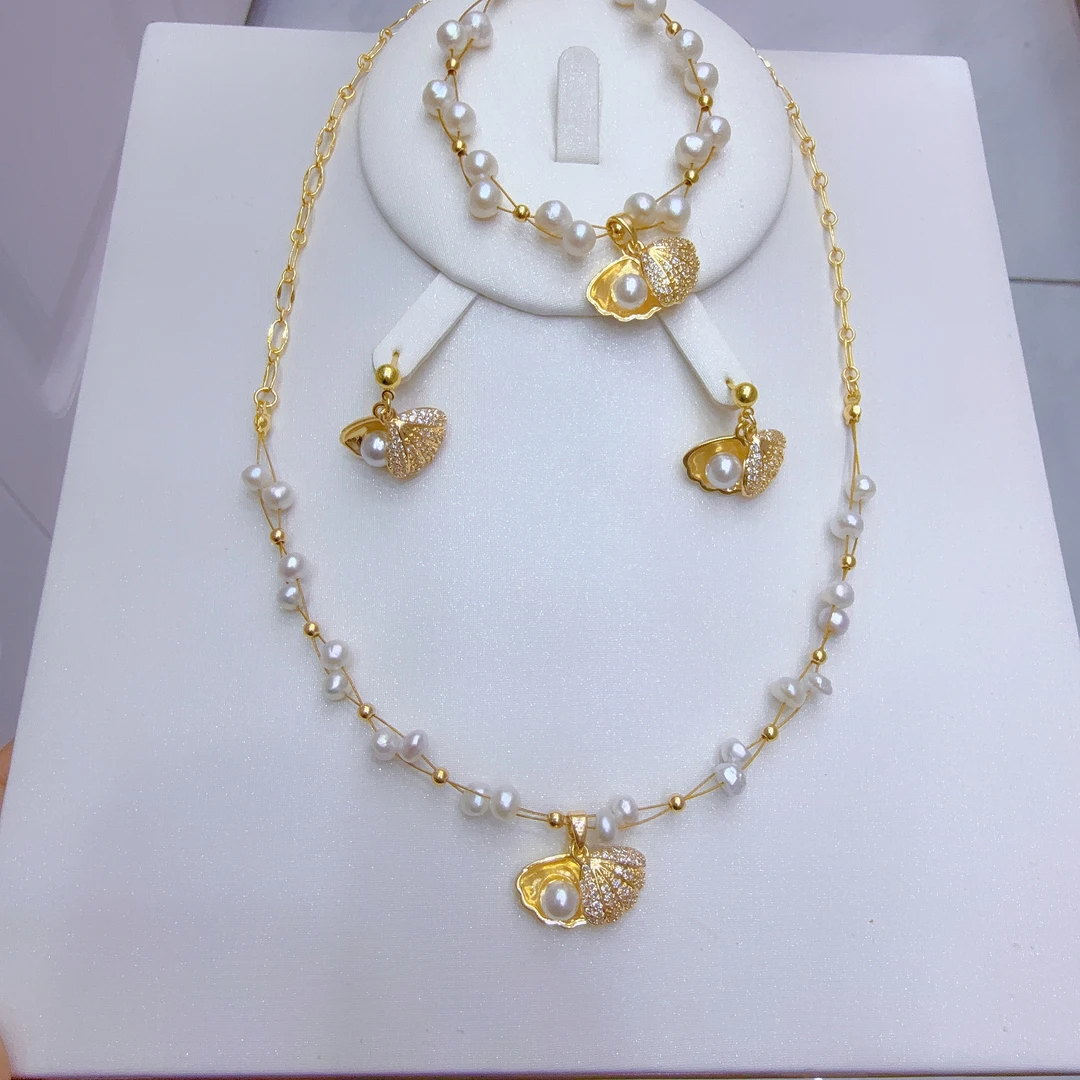 铜合金亚克力项链 新款时尚珍珠三件套首饰网红气质جىڭ مەرۋايىت