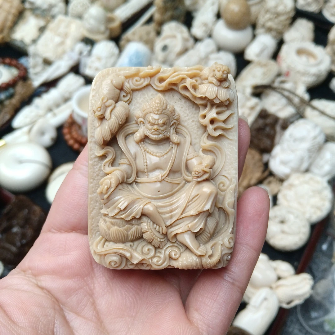 保真猛犸牙黄财神吊坠