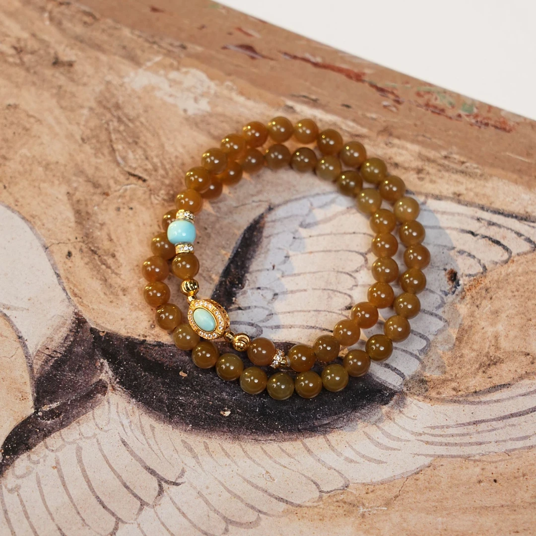 天然且末糖和田玉6mm双圈手串