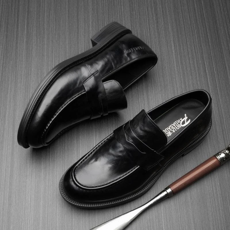 舒适透气不闷脚男士休闲皮鞋英伦圆头套脚单鞋厚底男鞋子