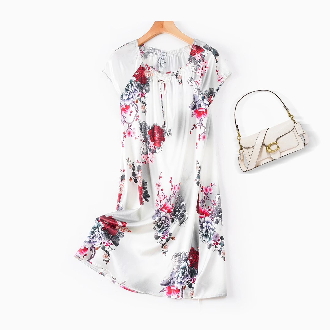 春夏超显瘦92%桑蚕丝睡裙大码时尚女士夏季薄款真丝宽松连衣裙