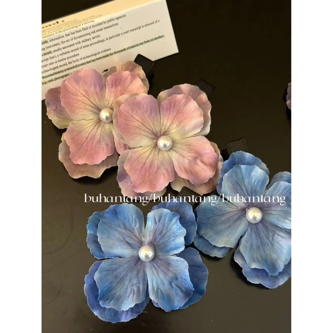 原创油画绣球~仿真花朵发夹边夹侧边碎发神器气质头花头饰发饰