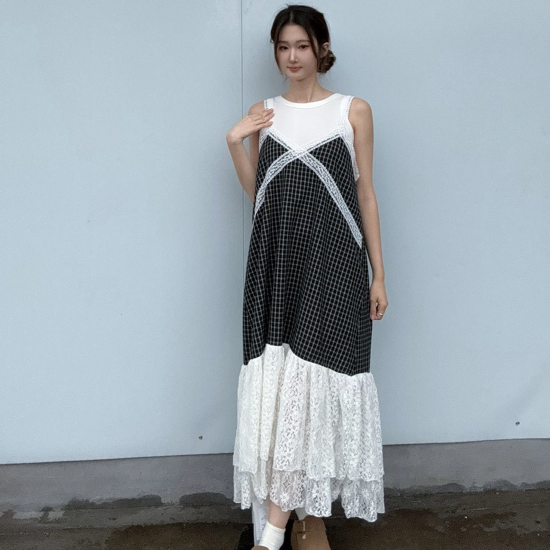 铂屋馆B53336复古时尚条纹连衣裙春季长裙拼接