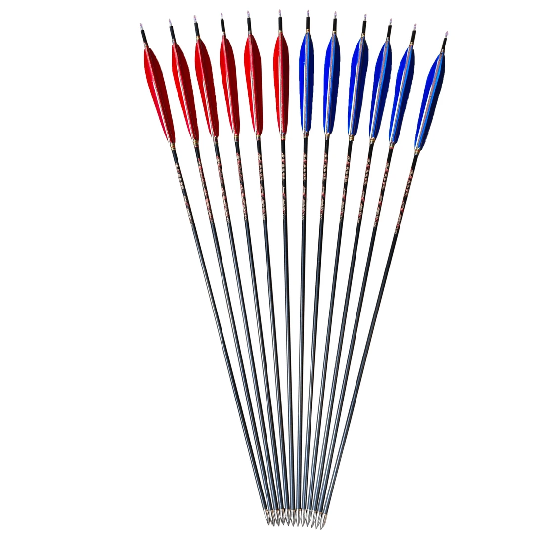 意在洪福纯碳箭传统弓用箭8寸长羽12支防打箭尾螺口箭头意在弓箭