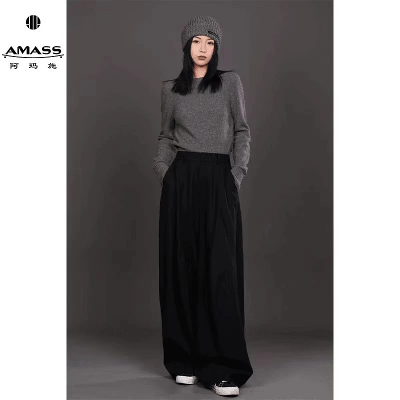 AMASS/阿玛施高腰慵懒风直筒裤女装秋季纯色显瘦休闲裤510025