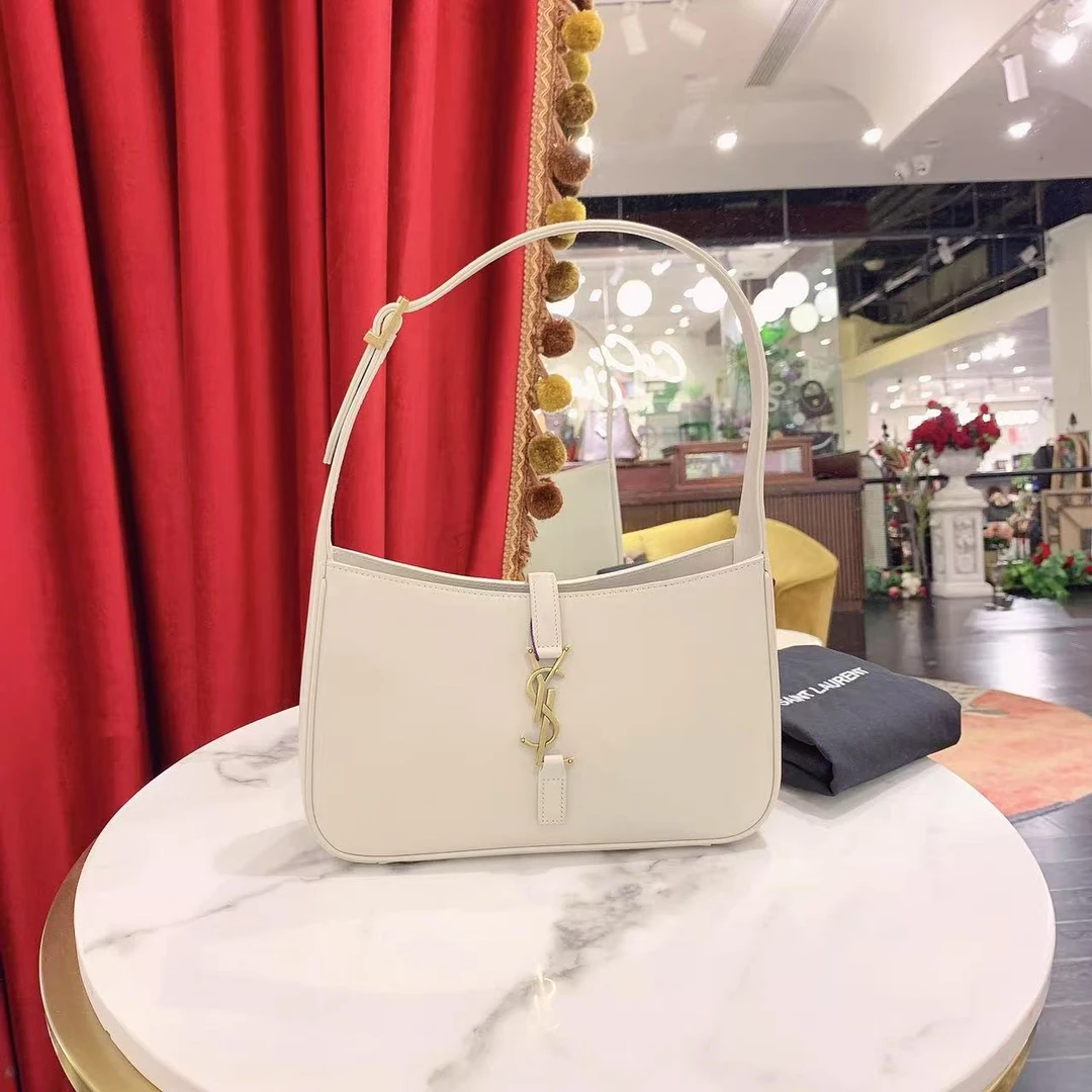 95新 YSL/圣罗兰 GGS圣罗兰hobo中号白色金扣牛皮腋下包95746874