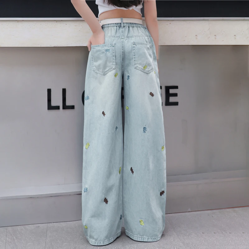 裤子天丝牛仔防蚊裤夏季薄款阔腿直筒裤儿童夏装2025新款大女童装