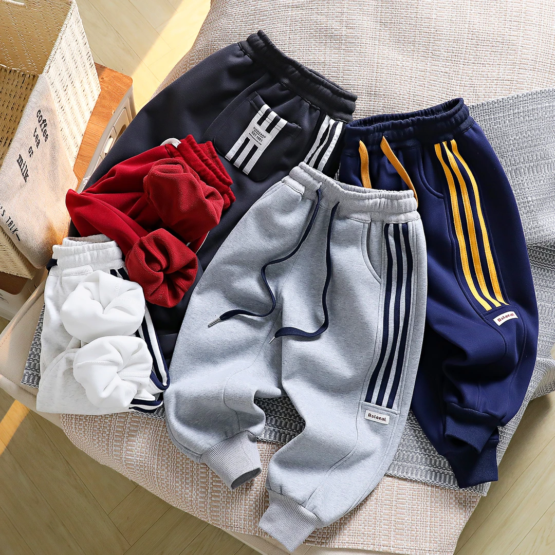 冬季加绒加厚侧拼拉条中大童休闲运动卫裤 763