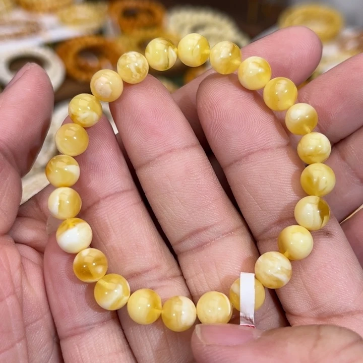 蜜蜡未镶嵌手链微花粉7.5mm