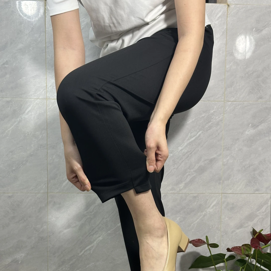 春夏新款黑色直筒九分裤女减龄通勤时尚百搭休闲裤弹力显瘦烟管裤