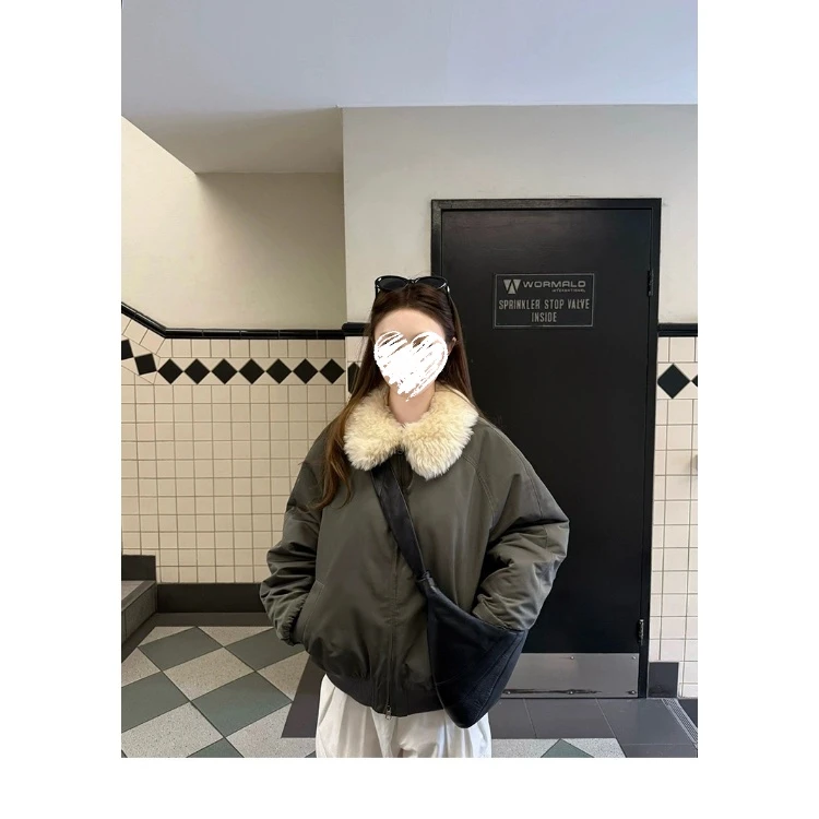 【纽约雨季】韩系休闲百搭毛毛翻领宽松棉服夹克外套女秋冬  82123