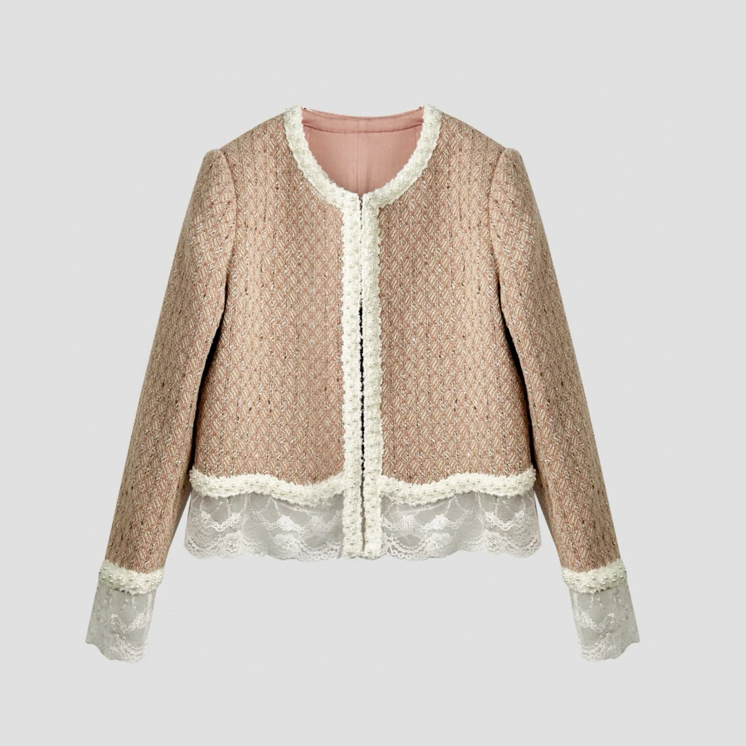 L-XL南油秋冬轻奢气质圆领编织名媛风小香风外套XF79