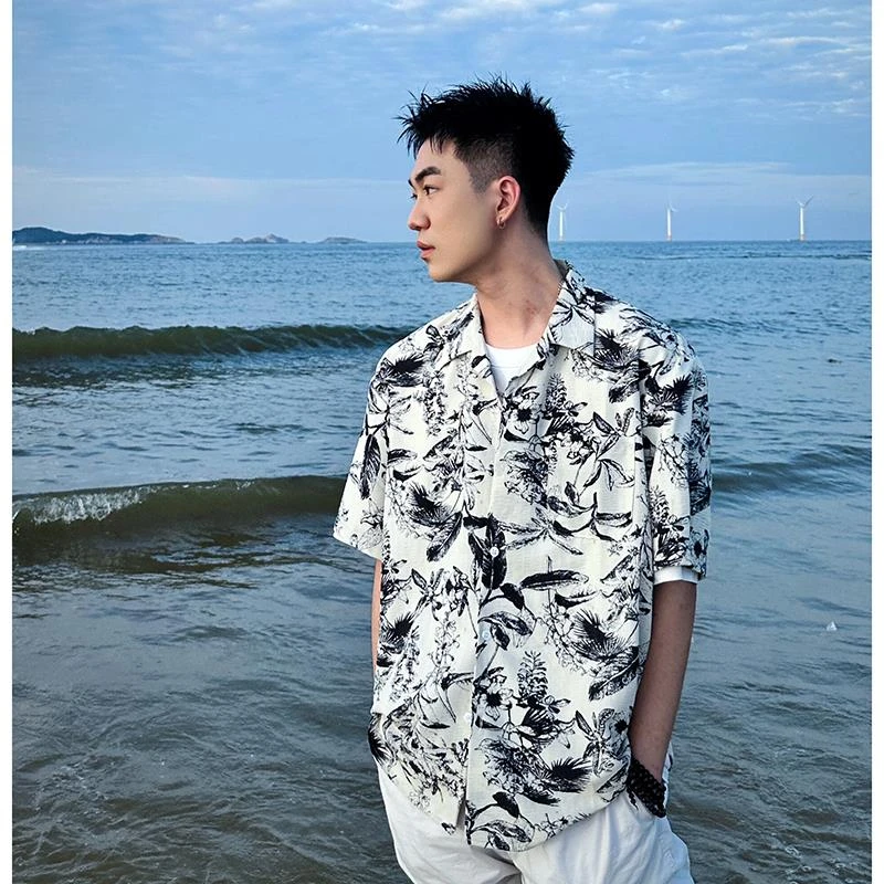 夏威夷古巴领短袖花衬衫男夏季薄款冰丝高级感休闲沙滩半袖衬衣