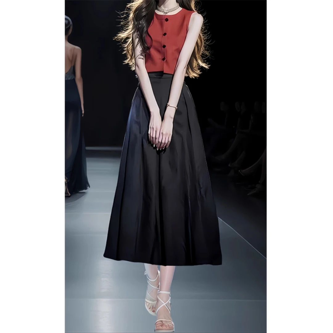 【夏季穿搭】时尚搭配一整套今年流行气质轻熟背心上衣半身裙两件套