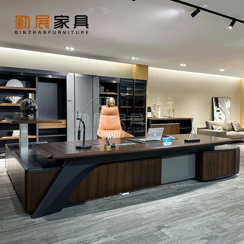 【佛山勒克尔】新款高端轻奢升降指纹锁桌董事长总裁经理办公家具大