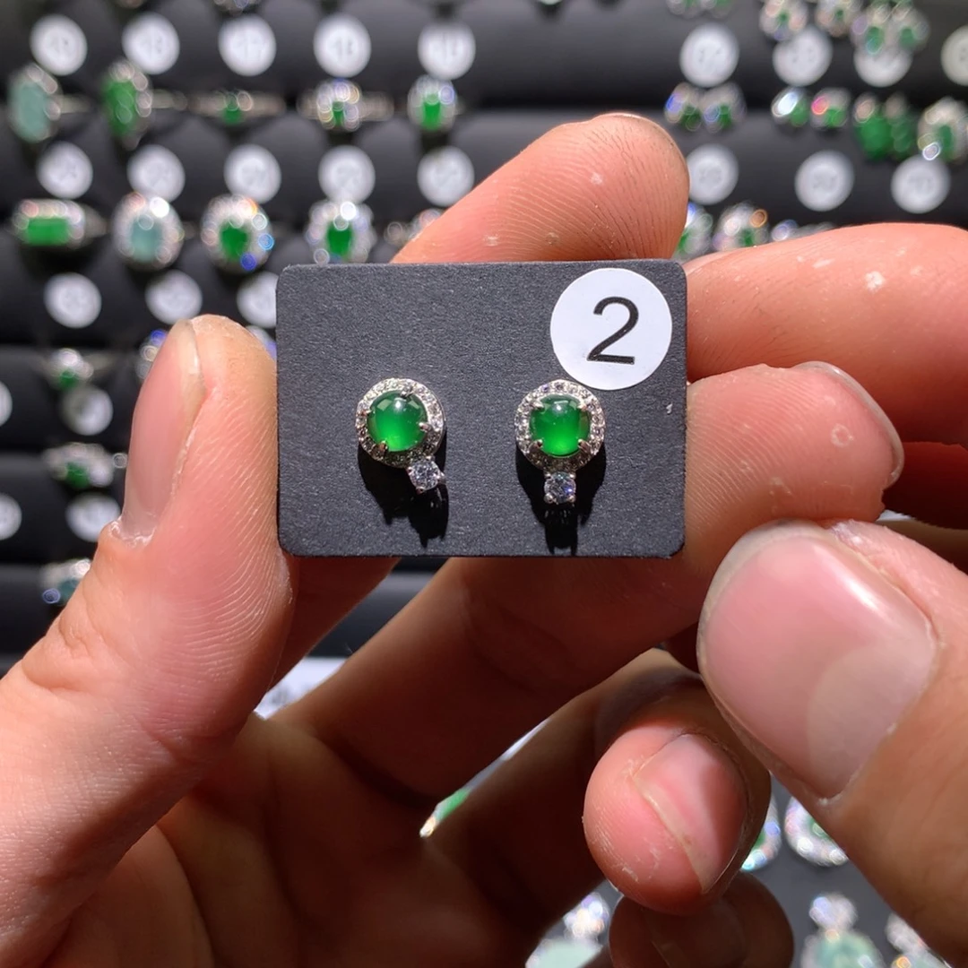 翡翠银S925镶嵌耳饰