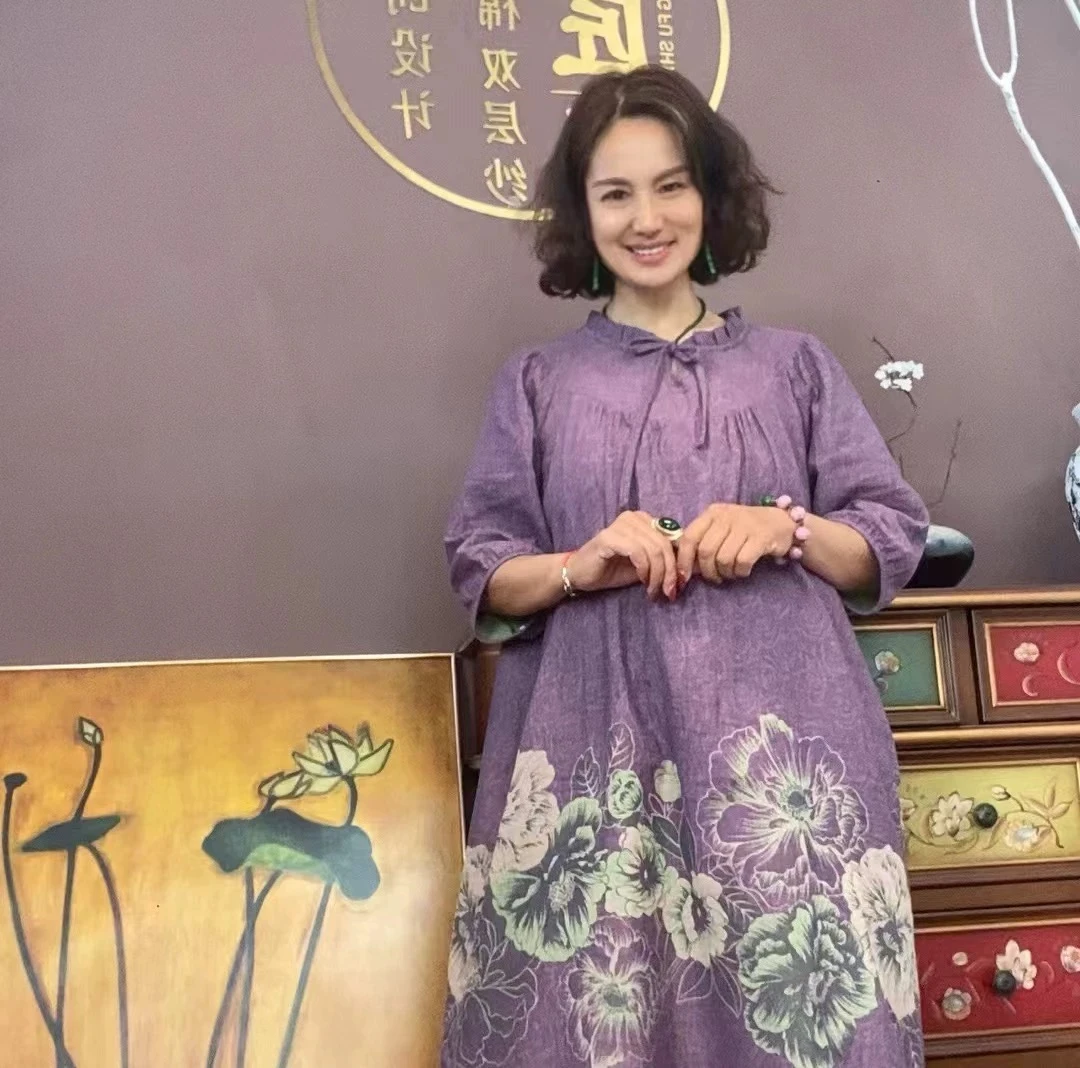 古匠锦绣紫棉双层纱连衣裙宽松套软新中式复古中长款气质