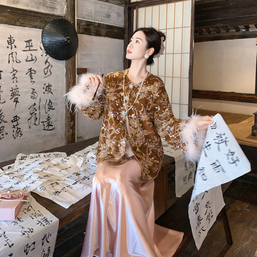 果果家 新中式长袖提花外衣2025秋季汉服复古显瘦中国风外套
