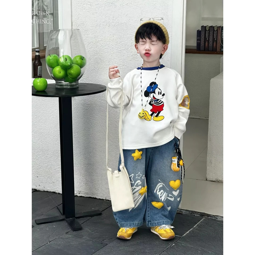 【现货】kb8863 64| 【25秋•奶系】秋季儿童韩版米奇卫衣立体牛仔裤