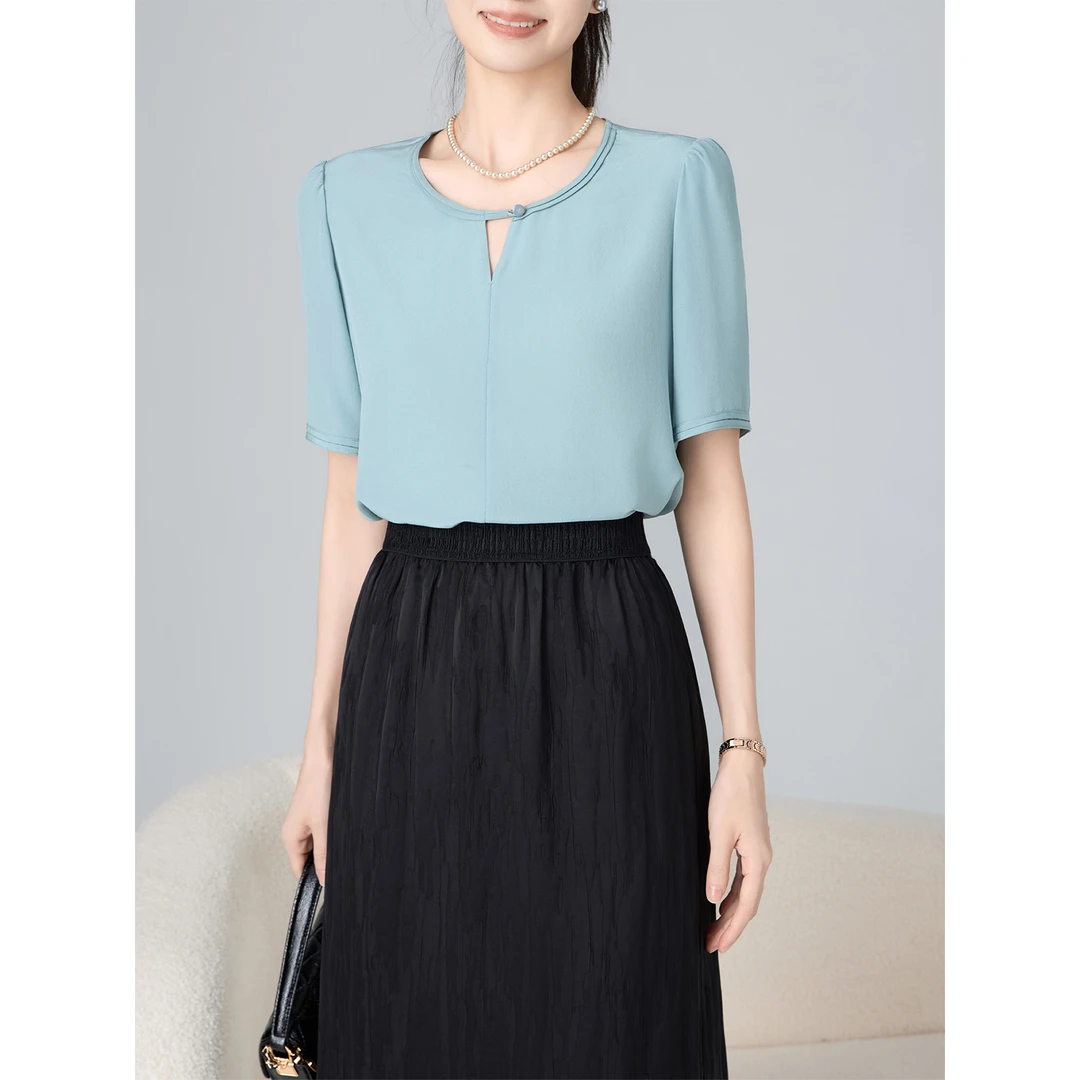 老敏哥 100桑蚕丝16MM双皱 夏季新款气质设计感上衣女S06137052