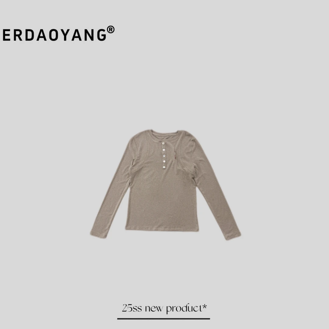 ERDAOYANG "5粒扣" 秋冬定制羊毛刺绣圆领修身羊绒裸肤长袖CXG045