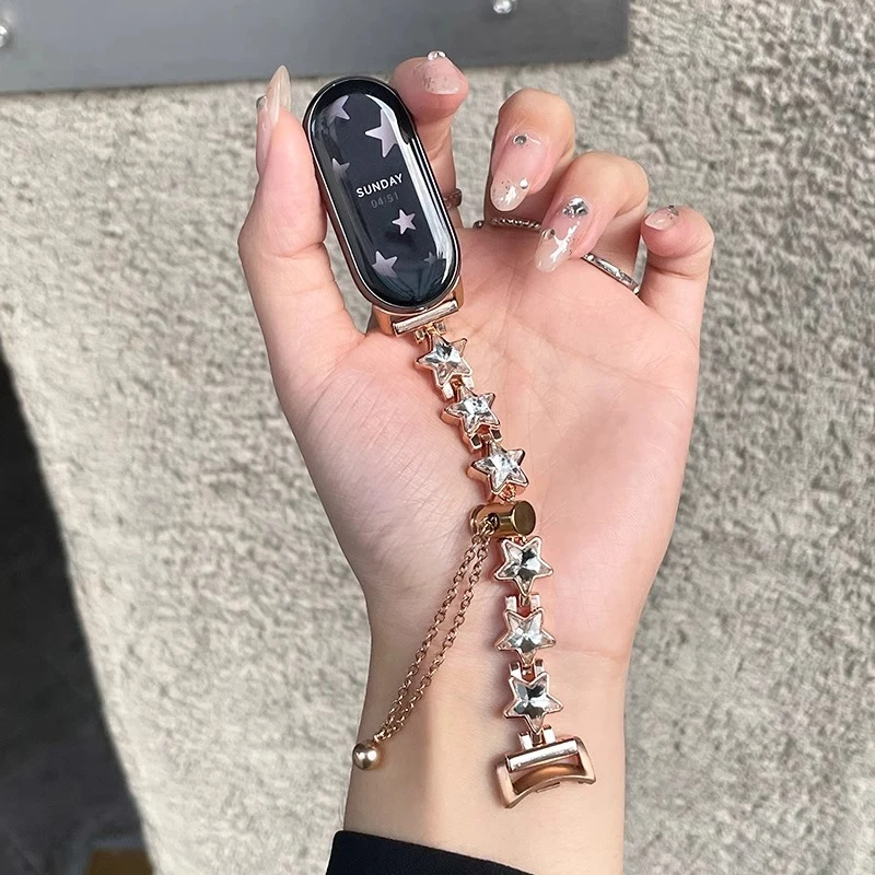 适用小米手环9/8表带女款9陶瓷时尚创意星星钻链式腕带ins风高级