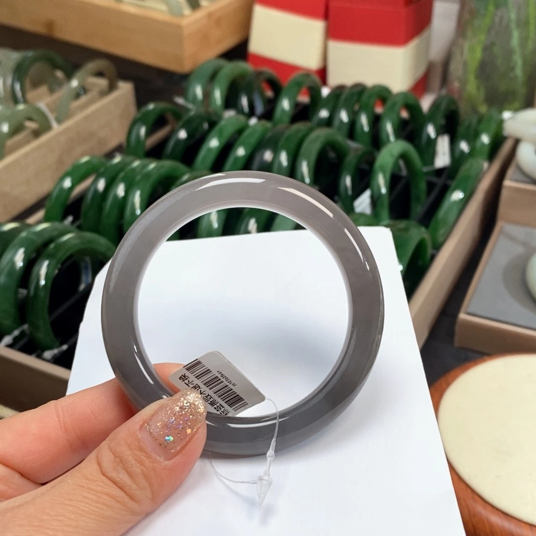 和田玉手镯未镶嵌冰烟紫54.55