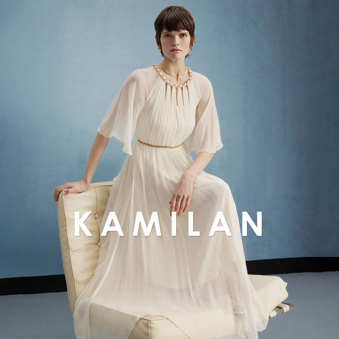 [100桑蚕丝]卡米兰法式气质高腰真丝连衣裙女2024夏装新款中长裙