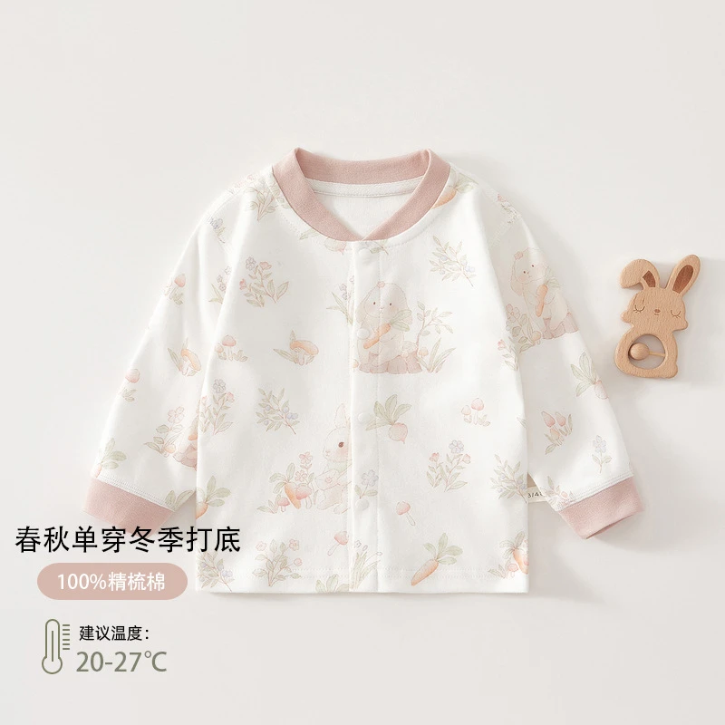春秋打底休闲风女宝吸汗精梳棉不褪色睡衣保暖上装