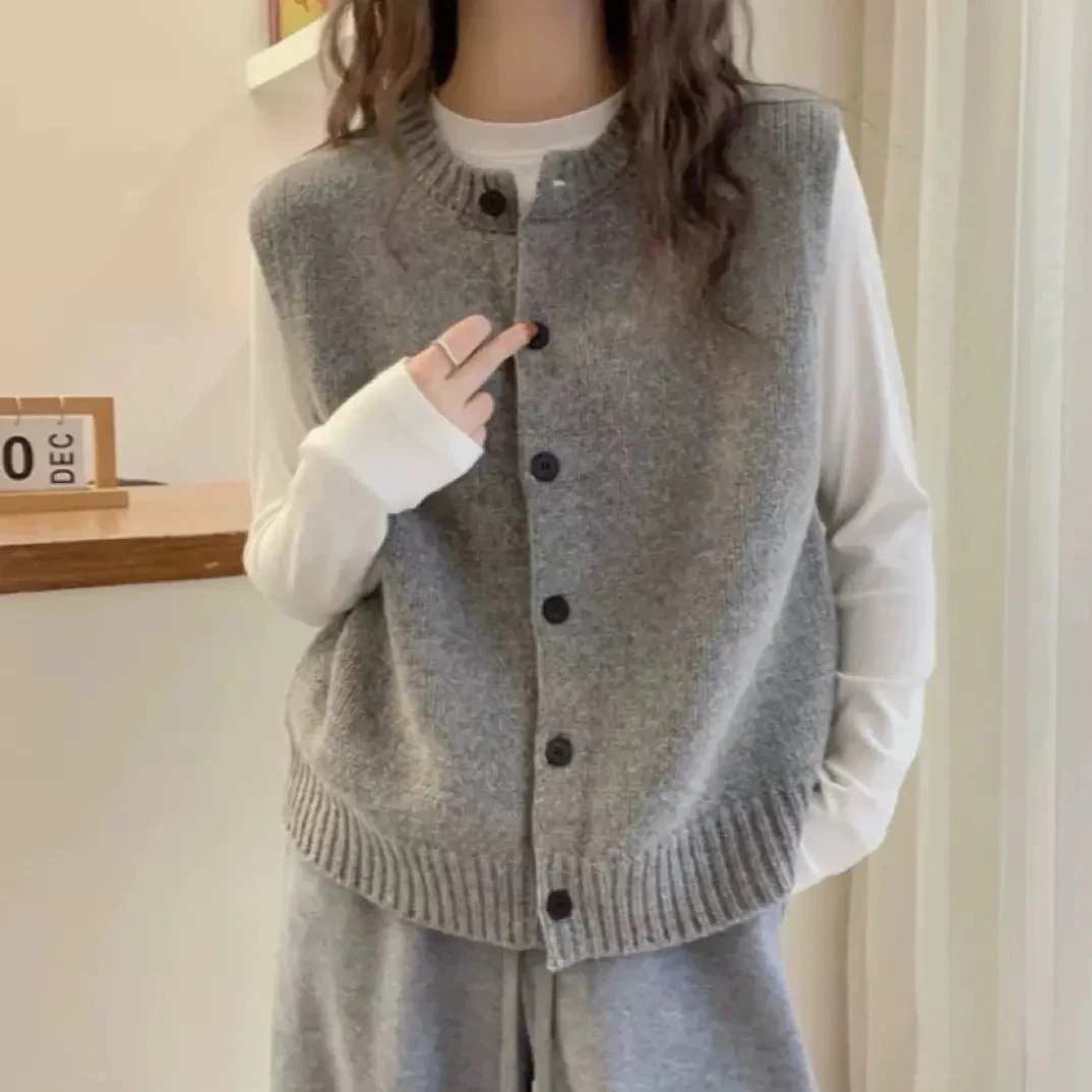 100%纯羊毛开衫马夹 简约纯色单排扣针织背心 无袖坎肩马甲CX447