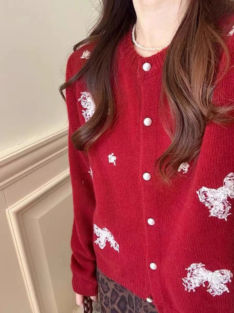 2025新款韩系精致冬款蝴蝶结超仙甜美毛衣