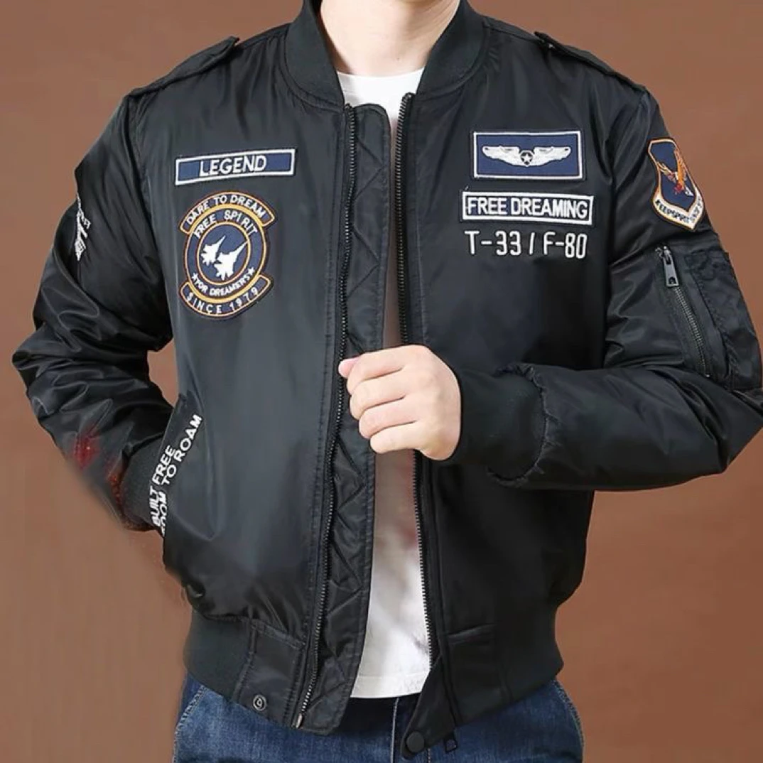 飞行员潮牌欧美夹克男刺绣棒球服春秋季工装徽章图案韩版休闲外套