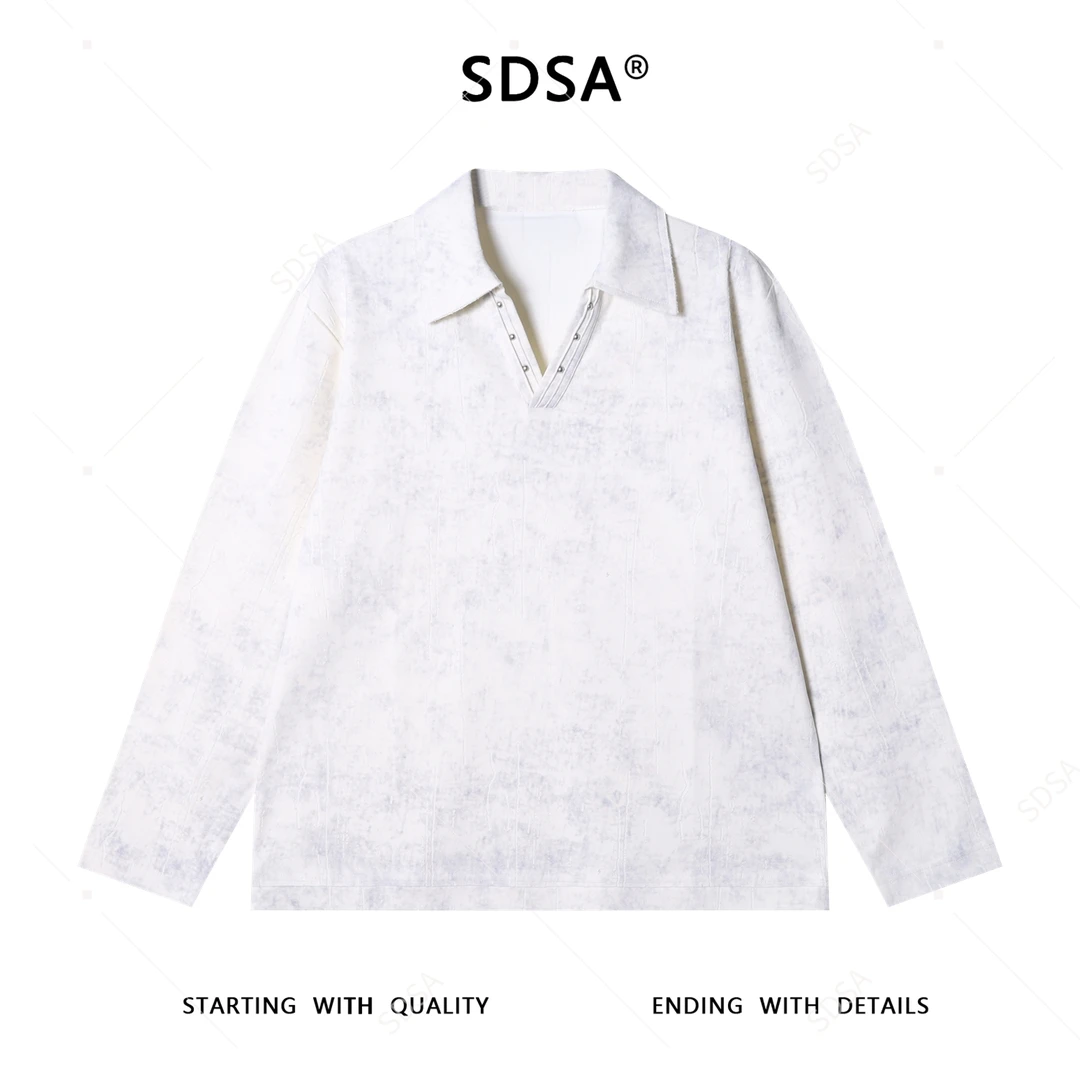 SDSA男士秋冬新款痞帅男装潮牌扎染磨破铆钉小V翻领卫衣宽松上衣