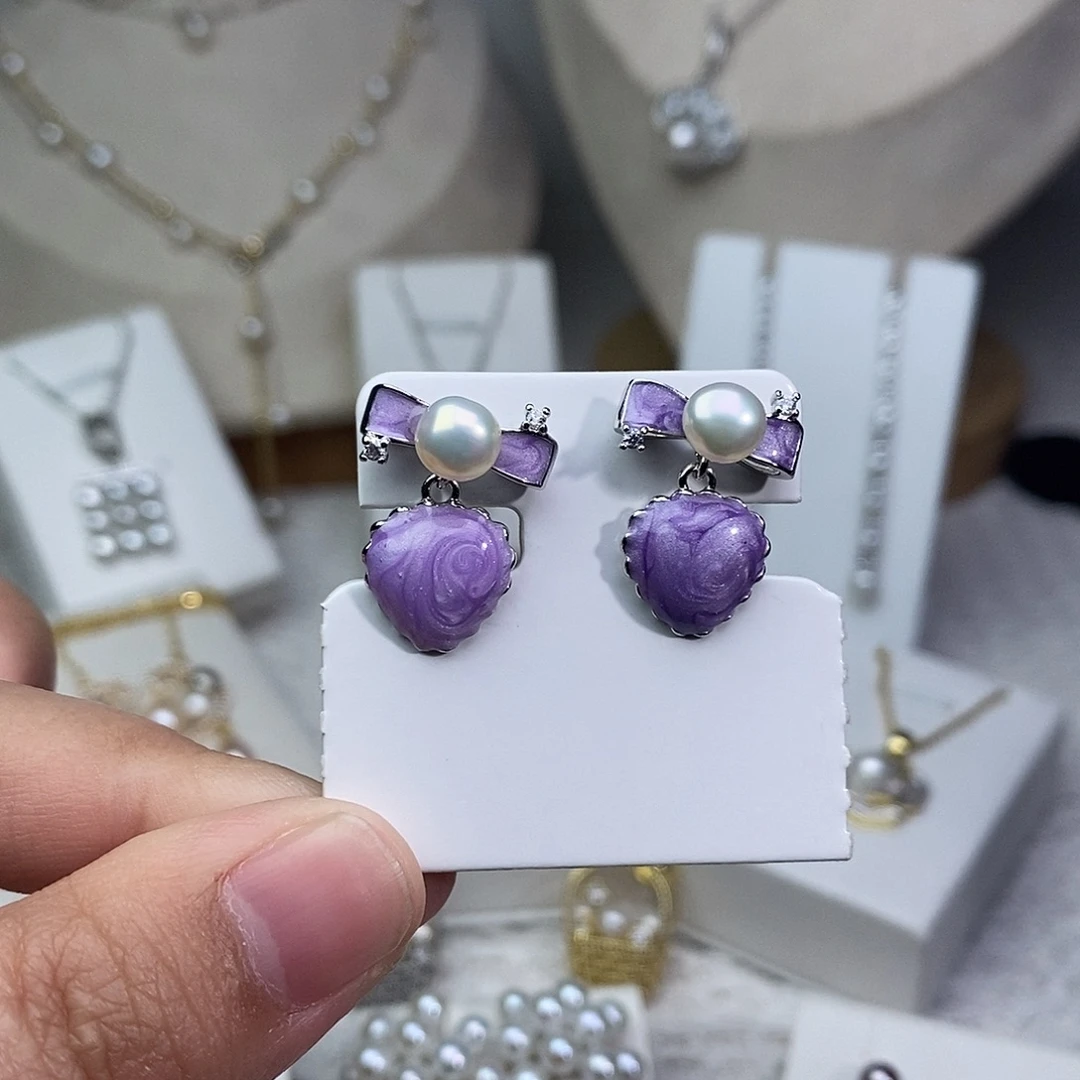 银S925镶嵌淡水珍珠耳饰