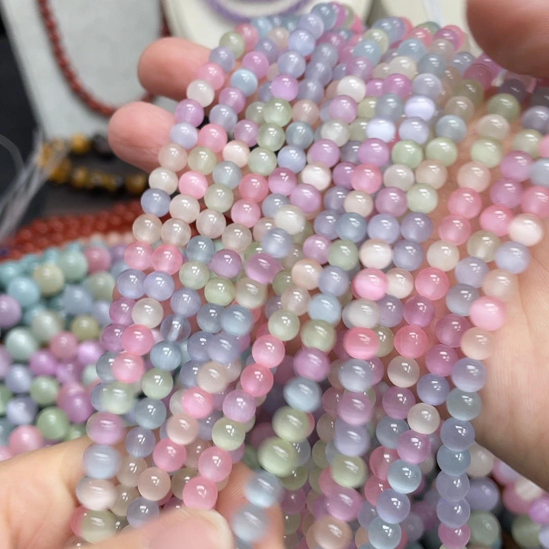 玛瑙/玉髓未镶嵌半成品马卡龙猫眼石6m散珠