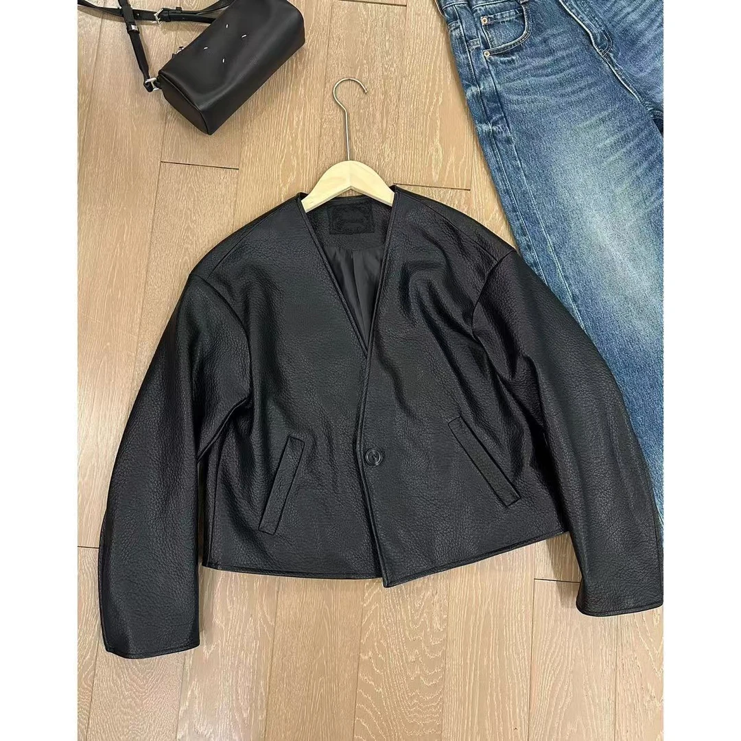 欧尼私服 2025早春简约荔枝纹蛋白皮皮衣外套 2501C02