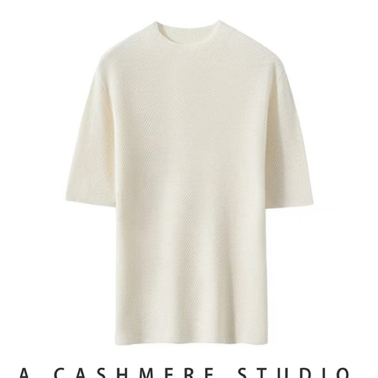 鱼骨纹羊毛精纺扬子纱半高短袖