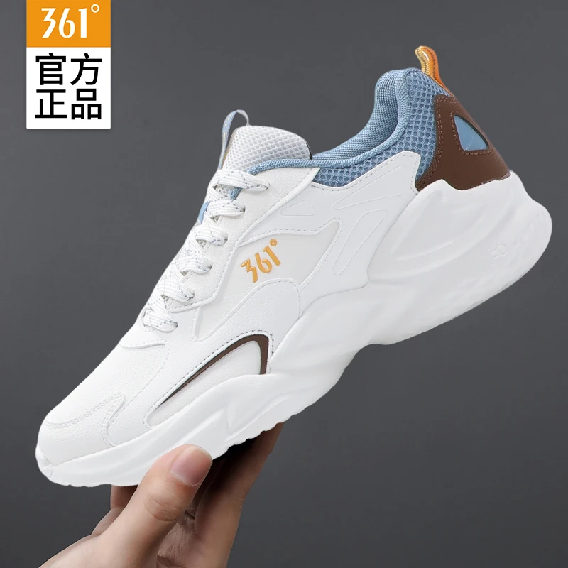361°男鞋耐磨系带减震运动鞋中帮休闲鞋秋季潮鞋皮面防水鞋子男款