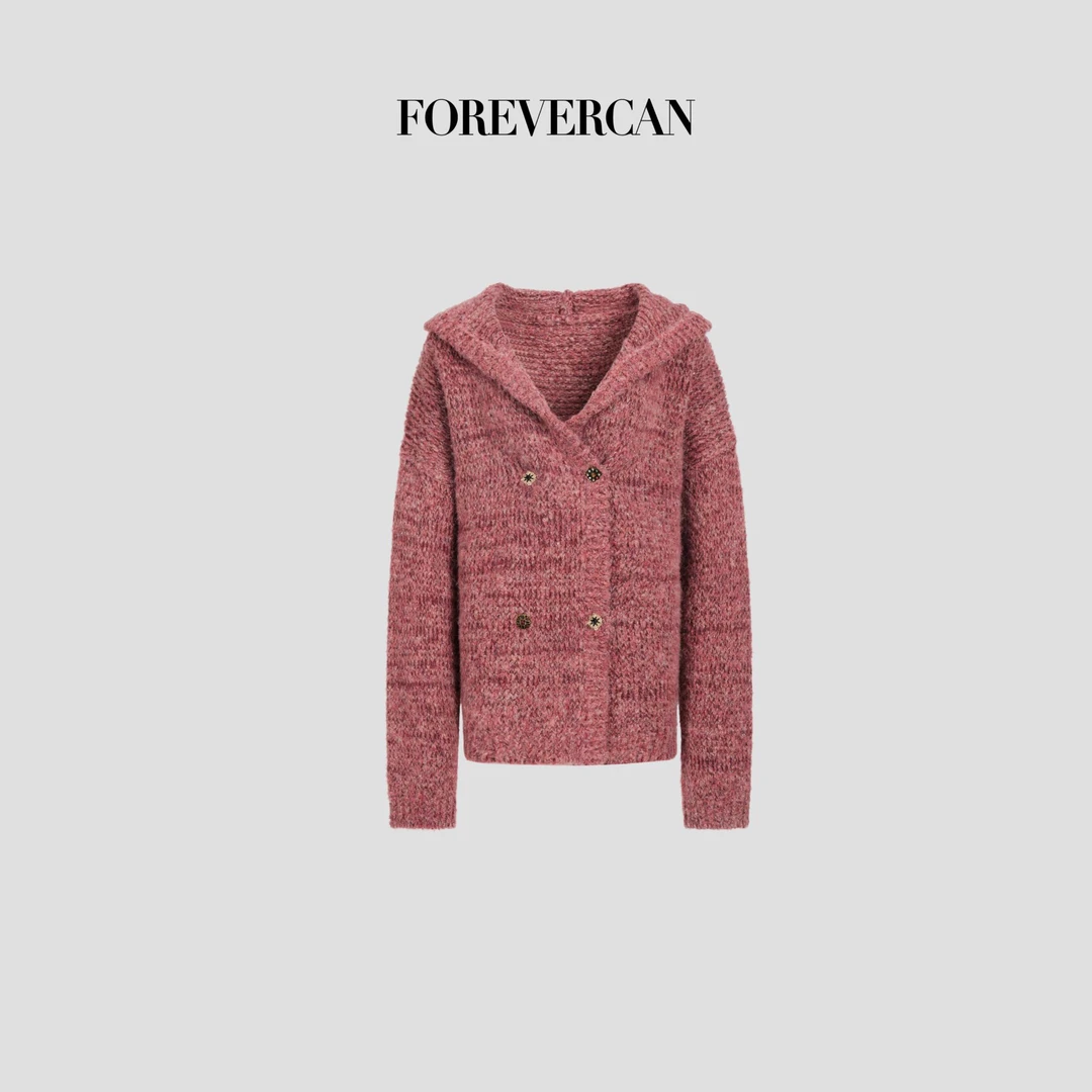 FOREVERCAN“赤茶新春”客定重工美丽诺羊毛连帽针织毛衣外套MY4497