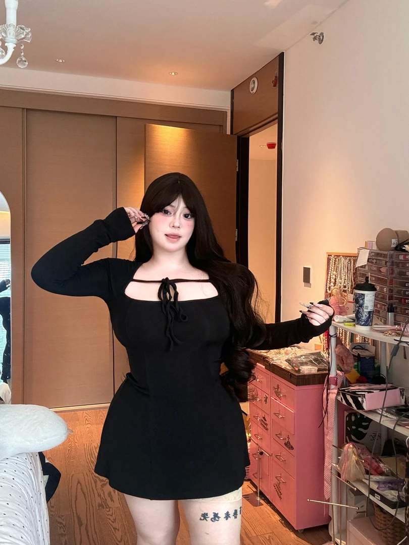 「韩女天菜」现货/甜崽颖宝微胖mm大码纯欲春夏显瘦收腰连衣裙