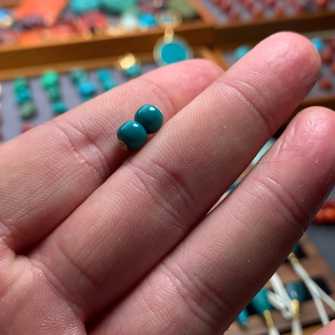 绿松石未镶嵌老型对珠6.1mm