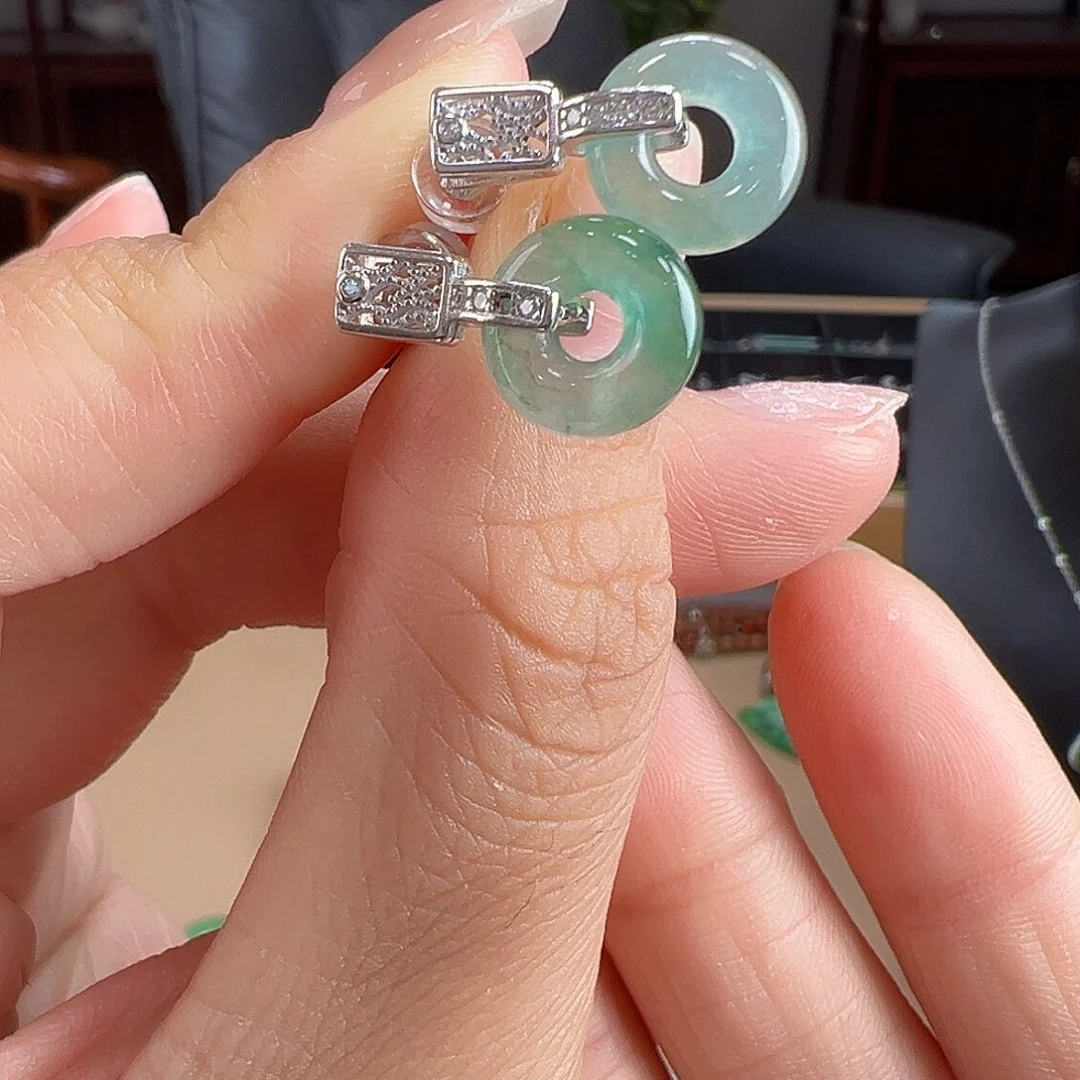 翡翠银S925镶嵌耳饰耳饰